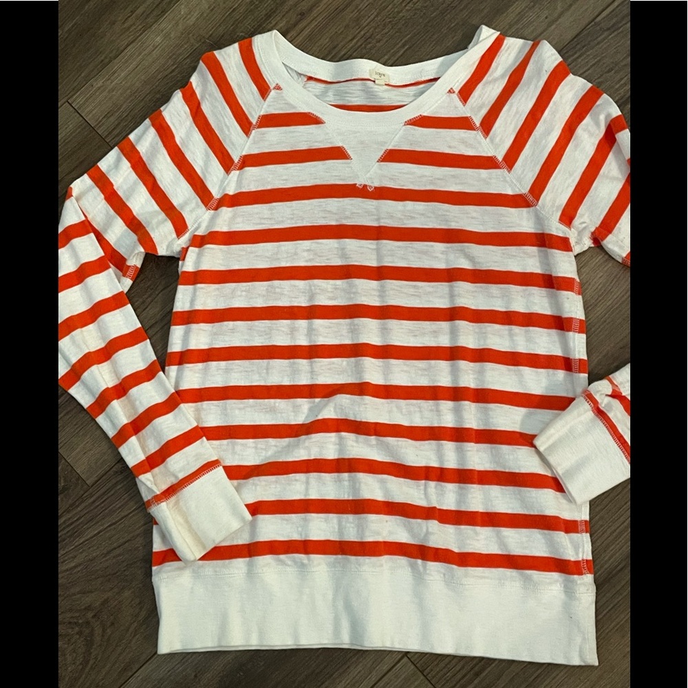 J Crew XL Orange White stripe pullover sweatshirt